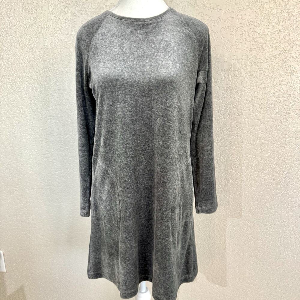 Pure Jill XS-P Shift Dress Gray Velour Pima Cotton Raglan Long Sleeve Knee Tunic